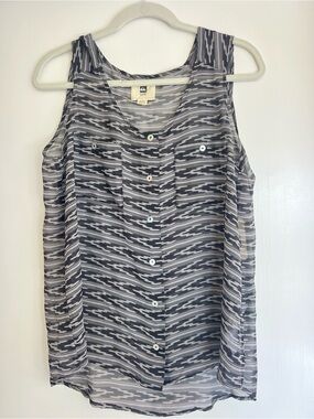 Quiksilver Women's Black & White Striped Ikat Geometric Button Tank